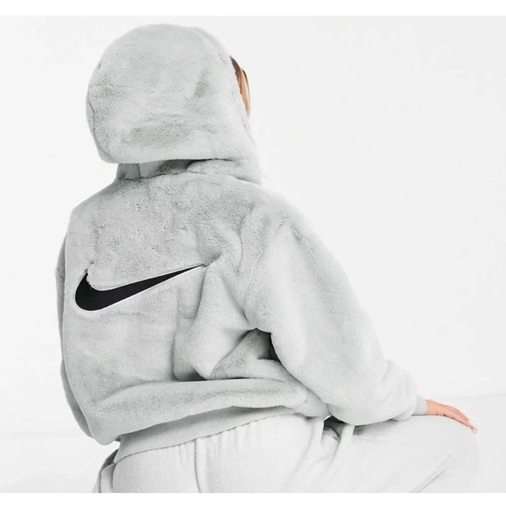 Nike Sportswear Women's Faux Fur Full-Zip Hoodie Sage Green DD5116-013 XS - Picture 3 of 11